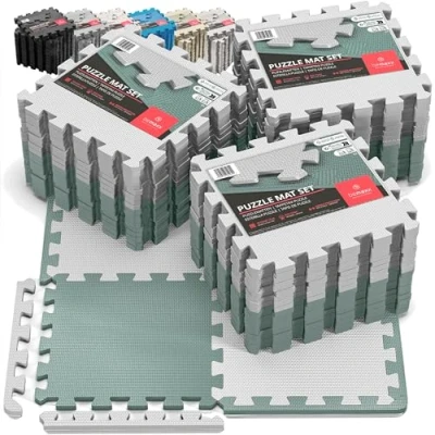 Abbildung von Schutzmatten Bodenschutzmatte Set Sportmatte Gymnastikmatte Puzzlematte: Sportgeräte Fitnessmatte Turnmatte Unterlegmatte Bodenmatte Sport Mat Trainingsmatte Gummimatte Yogamatte Fitness 3er