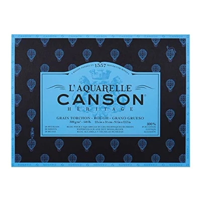Abbildung von Canson Héritage Aquarellblock, 23 x 31 cm, 20 Blatt, 300 g, 4 seitig, geklebt, Weiß