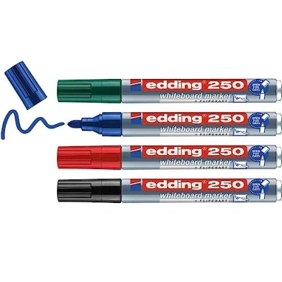Abbildung von edding 250 Whiteboardmarker Set bunte Farben 4 Whiteboard Stifte Rundspitze 1,5 3 mm Boardmarker abwischbar für Whiteboard, Flipchart, Magnettafel, Memoboard Sketchnotes nachfüllbar