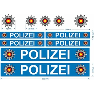 Abbildung von beihaasnatuerlich® Polizei Aufkleber 11 teiliges Sticker Set Kratzfest wetterbeständige Folie Zubehör für Bobbycar, Fahrrad, Laufrad, Modellbau, Bike, Boot, Auto, Playmobil Plakette RC