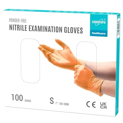 Abbildung von EUROPAPA® 100x Nitrilhandschuhe Einweghandschuhe Einmalhandschuhe Untersuchungshandschuhe Nitril Handschuhe puderfrei ohne Latex unsteril latexfrei disposible gloves (S, Orange)
