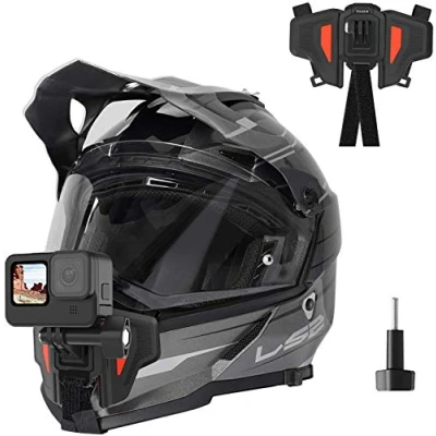 Abbildung von TELESIN Helmhalterung Motorrad mit Gebogenem Kinn für GoPro Hero 12/11/10/9/8/7/6/Mini, DJI Osmo Action, Insta360, Rutschfestes Silikon, Schnell Installieren, Action Kamera Zubehör (Zweite Generation)