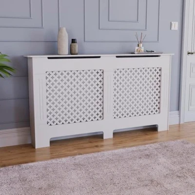 Abbildung von Vida Designs Oxford Heizkörper Abdeckung, traditioneller, weiß lackierter Schrank aus mitteldichter Faserplatte, groß