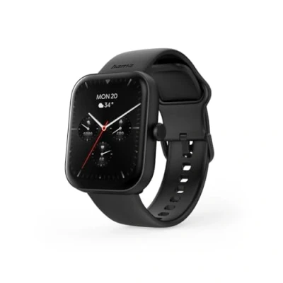 Abbildung von Hama Smartwatch (Farbdisplay 1,65“, Telefonfunktion, WhatsApp, E Mails etc., Sprachassistent, wasserdicht, Fitnesstracker mit 100 Sportarten + Herzfrequenz, Blutsauerstoff, Kalorien etc.) schwarz
