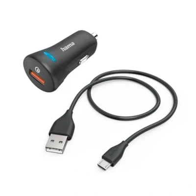 Abbildung von Hama Schnellladegerät für das Auto (Schnellladegerät Zigarettenanzünder, USB A, Ladekabel A auf Micro USB, 1,5 m, Qualcomm Quick Charge 3.0, 19,5 W) Schwarz