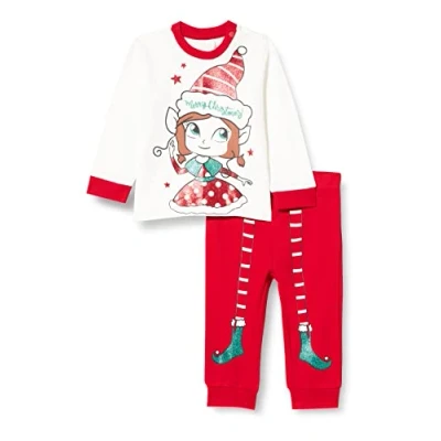 Abbildung von Chicco Baby Mädchen LANGÄRMLIGER Pyjama Pyjamaset, rot und weiß, 15 Monate