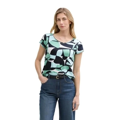 Abbildung von TOM Tailor Tshirt print, Damen, Größe: XS, Green dots and shapes design