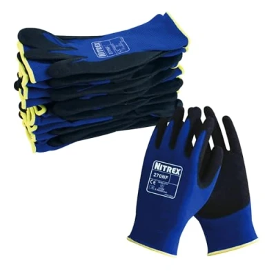 Abbildung von NITREX Unigloves 270NF Wiederverwendbare Handschuhe für allgemeine Handhabung, mit sandiger Handflächenbeschichtung und Nylonfutter, Blau/Schwarz, Größe 8