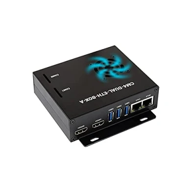 Abbildung von DUAL Gigabit Ethernet Mini Computer Basierend auf Raspberry Pi Compute Module 4 (Nicht Enthalten), Waveshare CM4 ETH Base Inside, Metallgehäuse, mit Lüfter