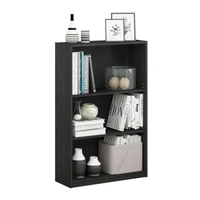 Abbildung von Furinno JAYA Simple Home Bücherregal mit 3 Ebenen und verstellbarem Regal, Schwarzholz, Schwarz