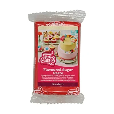Abbildung von FunCakes Geschmacksfondant Erdbeere: Köstlicher Geschmack, einfach auszurollen, Rollfondant, passende rote Farbe, perfekt für Kuchen, Cupcakes und Kekse. Halal, koscher glutenfrei. 250 g