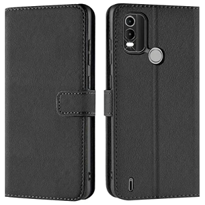 Abbildung von Verco Handyhülle für Nokia C21 Plus Hülle, Bookcase Tasche Flipcover Case [Kartenfächer/Aufstellfunktion], Schwarz