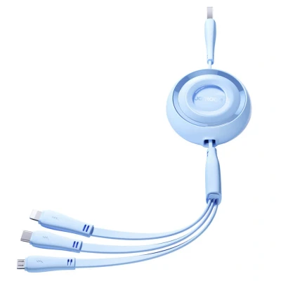 Abbildung von Colourful Series 3in1 einziehbares Kabel USB A auf C / Apple geeignet microUSB 1 m blau