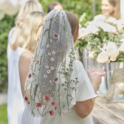Abbildung von Ginger Ray Doppellagiger, bestickter Blumenschleier mit Haarkammbefestigung für den Junggesellinnenabschied der Braut, tragbar, 60 cm