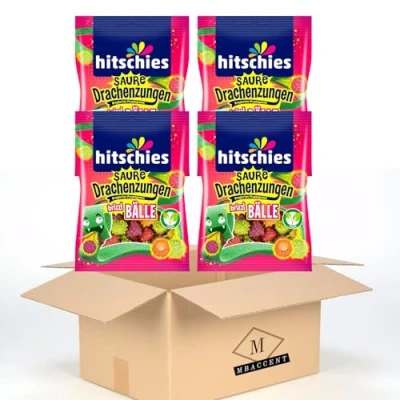 Abbildung von 4x Hitschies Saure Drachenzungen Brizzl Bälle Set Hitschler 4x100g (400g) by MBAccent + Versandschutzpackung