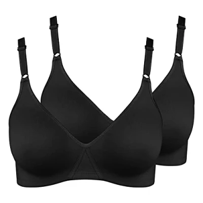 Abbildung von Nur Die Damen 2er Pack Baumwoll Bügelloser Doppellagiger Softcup bh Bra Weich Bequem Unsichtbar Nahtlos Unter Der Kleidung BH, Schwarz, 95C EU