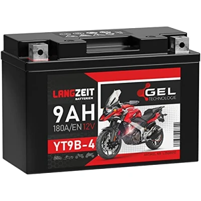 Abbildung von LANGZEIT YT9B 4 Gel Motorradbatterie 12V 9Ah 180A/EN BS 50801 50815 GT9B Batterie doppelte Lebensdauer auslaufsicher wartungsfrei statt 8Ah