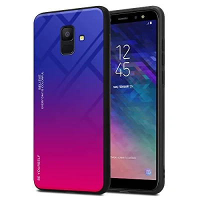 Abbildung von Cadorabo Hülle kompatibel mit Samsung Galaxy A6 2018 Schutzhülle TPU Silikon Case Glas Slim Kratzfest Weiche Gummi Rundumschutz für in Schwarz