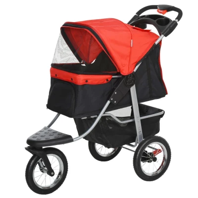 Abbildung von PawHut Hundebuggy Hundewagen, Katzenbuggy, Pet, Stroller mit 3 Rädern, (1 tlg), für Garten, Balkon, Rot