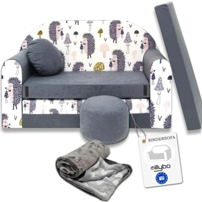 Abbildung von millybo Kindersofa Kinder Couch mit Schlaffunktion ausklappbar 3in1 Sofa Spielsofa Bettfunktion Mädchen Jungen Sitzsack Minisofa Schlafsofa Kinderzimmer Schlafsessel Grau AX1