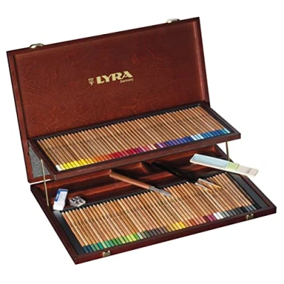 Abbildung von LYRA 2014200 Rembrandt Aquarell Holzkoffer mit 96 Aquarellstiften &amp; Zubehör, farbig sortiert