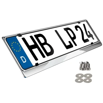 Abbildung von L&amp;P Car Design GmbH A199 1 Stück Kennzeichenhalter Edelstahl poliert Nummerschildhalter V2A spiegelpoliert 100% INOX C.4580 (1)