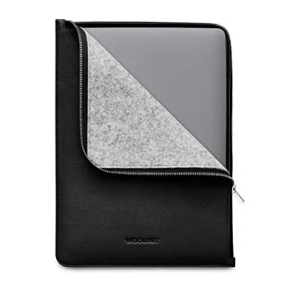 Abbildung von Woolnut Leder Folio Zipper Sleeve Case Hülle Tasche für MacBook Pro 13/14 Zoll Schwarz