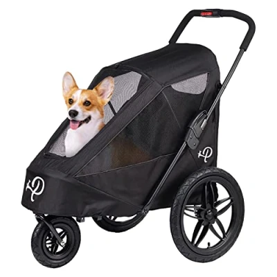 Abbildung von Petique Breeze Große Hundebuggy Hundewagen wandelbar Fahrradanhänger für Hunde mit Luftreifen, Schwarz, 1 Stück (1er Pack)