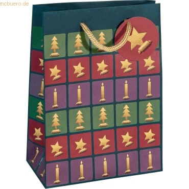 Abbildung von SIGEL GT047/5 mittelgroße Papier Geschenktüten 5er Set 23 x 17 cm grün rot violett Weihnachten &quot;Cut out style&quot;