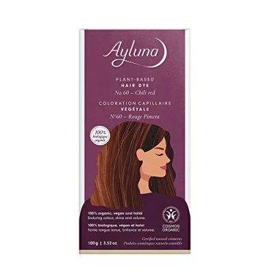 Abbildung von Ayluna Pflanzenhaarfarbe 60 Chillirot, vegane Haarfarbe mit Henna, indischer Krapp, Fenugreek &amp; Kamille, für eine langanhaltende Färbung, Glanz Volumen, Ammoniakfrei, 100% Grauhaarabdeckung, 100g