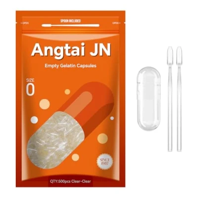 Abbildung von AngtaiJN Leere Gelatinekapseln Größe 0 Klare Kapseln zum Befüllen mit 2 Mikrolöffeln, DIY Gelatine Kapsel Kompatibel Kapselfüller 0, 500 Stück