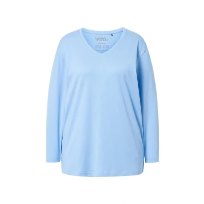 Abbildung von Ulla Popken Basic V Langarmshirt, Damen, Größe: 62/64, Light blue