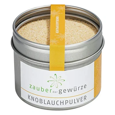 Abbildung von Zauber der Gewürze Knoblauchpulver Knoblauch Granulat, aromatisch, vegan, Gewürz Allrounder für Suppen, Saucen, Fisch oder Fleisch, Spitzen Qualität in wiederverschließbarer Aroma Dose, 80 g