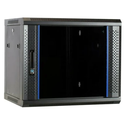 Abbildung von DSIT 9HE Netzwerkschrank (Serverschrank) 19 Zoll Wandmontage mit Glastür Nicht vormontiert (BxTxH) 600 x 450 500mm Schwarz Traglast 40 kg