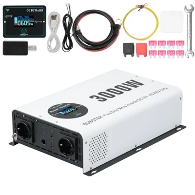 Abbildung von OUBOTEK Wechselrichter 3000W / 6000W Reiner Sinus DC 12V auf AC 230V mit Drahtloser Fernbedienung LCD Anzeige 2 Steckdosen USB A und 1 Type C, spannungswandler für Wohnmobil Zuhause Off Grid