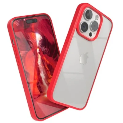 Abbildung von EAZY CASE Clear Hybrid Bumper Hülle kompatibel mit iPhone 15 Pro, Handyhülle Ultra Aufprallschutz, Stoßfest und Kratzfest, dünne Schutzhülle Kameraschutz, Handy Case, Rot
