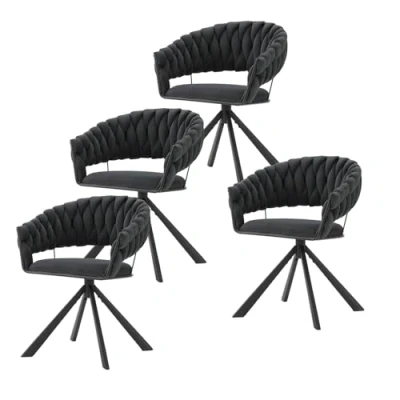 Abbildung von Lestarain Esszimmerstühle drehbar 4er Set, Drehstuhl Esszimmer, Küchenstuhl mit geflochtener Rückenlehne, Polsterstuhl, Design Stuhl, Samtbezug Metallgestell, Dunkelgrau
