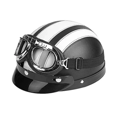 Abbildung von Estink Halbschalenhelm, Scooter Schutz Shell Offen Motorroller Helm Motorradhelm Leder Offener mit Visier Schutzbrillen, 54 60cm (Weiß)