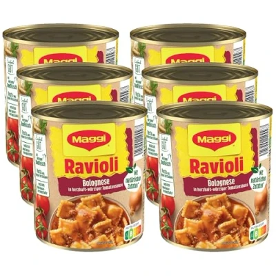 Abbildung von MAGGI Ravioli Bolognese, leckeres Fertiggericht mit würzigem Fleisch, für Topf &amp; Mikrowelle, ideales Festival Essen, 6er Pack (6 x 800g)