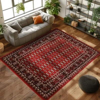 Abbildung von Carpettex Kurzflor Teppich Orientalisch Wohnzimmerteppich 300x400 Klassisch Optik Rot 300 x 400 cm Orientteppich Vintage Schlafzimmer Weich Orientalischer Waschbar Küchenteppich