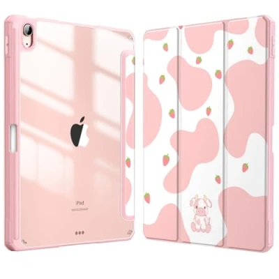 Abbildung von Fintie Hybrid Hülle für iPad Air 11 Zoll, 6./5./4. Generation (2024/2022/2020) 10,9 Zoll mit Stifthalter Stoßfeste Schutzhülle transparenter Hartschale auf der Rückseite, Strawberry Cow