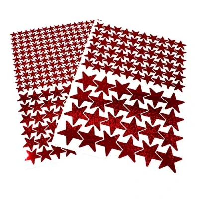 Abbildung von Finest Folia 309 Sterne Aufkleber Set Sticker Deko Folie selbstklebend Glitter Hologramm Oilslick Bastelmaterial zum Basteln (Flakes Rot K016)