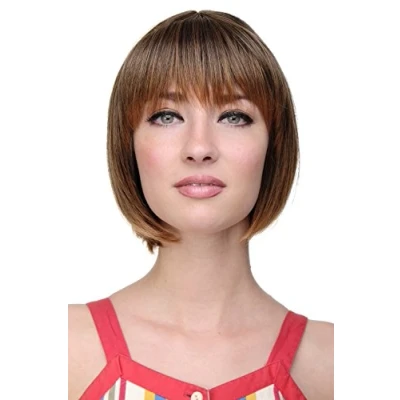 Abbildung von WIG ME UP 703 2T114 Sexy Bob, Perücke, gerader Pony, Schwarz Braun Mix, Schwarzbraun und hell Rostbraun gesträhnt mit rostbraunen Spitzen