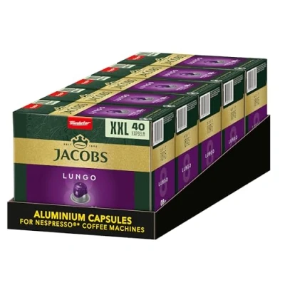 Abbildung von Jacobs Kaffeekapseln Lungo Intenso 8, Nespresso* kompatible Kapseln, Intensität 8/12, Intensive und herzhafte Noten, 200 Stück (5 x 40 Getränke)