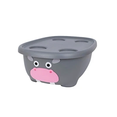 Abbildung von Prince Lionheart Tubimal® with Hammock Baby &amp; Kleinkind Badewanne mit Hängematte Komfort Stopper Box Deckel 3 Stufen Stapelbar Shower Grau Nilpferd