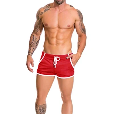 Abbildung von Alivebody Herren Gittergewebe Sportlich Kurze Hose zum Laufen Trainieren Schwimmen Fitness Hosen Color Red Size M