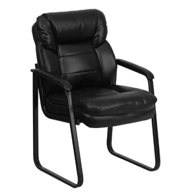 Abbildung von Flash Furniture Empfangsstuhl, Vorstands Beistellstuhl, mit Lendenwirbelunterstützung und Kufengestell, schwarzes LeatherSoft, 1 Stück