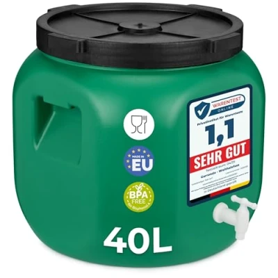Abbildung von Garronda Regentonne Weithalsfass 40 Liter mit Hahn Plastikbehälter Deckel GD 0142, l, BPA Frei