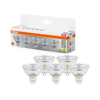 Abbildung von OSRAM LED BASE MR16, Vorteilspack mit 5 Niedervolt Leuchtmittel, ersetzt herkömmliche 35W Reflektor Glühbirnen, warmweiß (2700K), 3.8W, GU5.3 Sockel, mattes Glas, nicht dimmbar