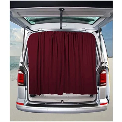 Abbildung von BREMER SITZBEZÜGE Heckklappe Flügeltür Kofferraumabdeckung Sonnenschutz Gardinen Vorhang kompatibel mit VW T5 T6 T6.1 Multivan Transporter Caravelle in Weinrot